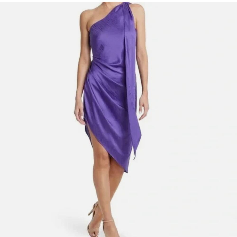 Ronny Kobo Purple Dress Size XL One Shoulder Satin Wedding Guest Party Vacation